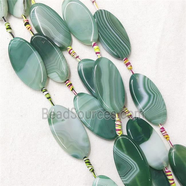 stripe Agate Oval Beads, green dye