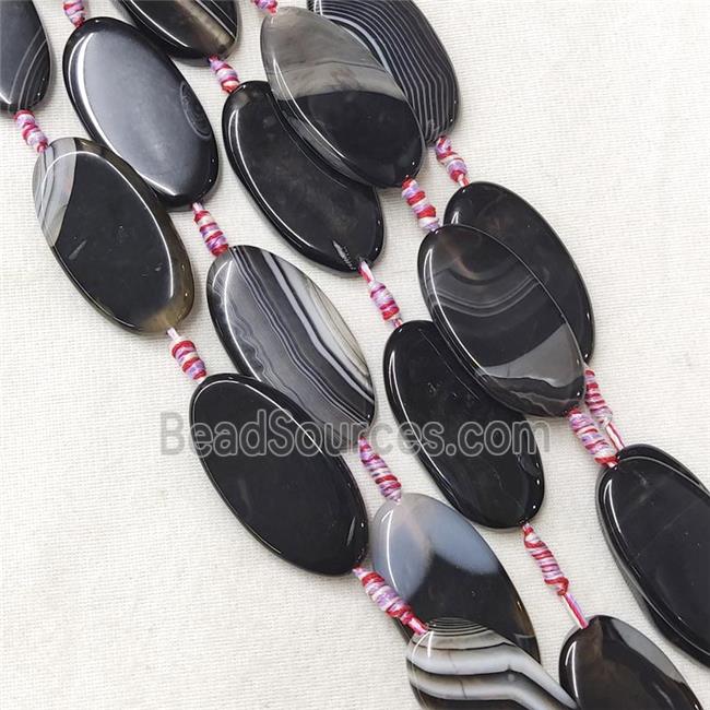 stripe Agate Oval Beads, black