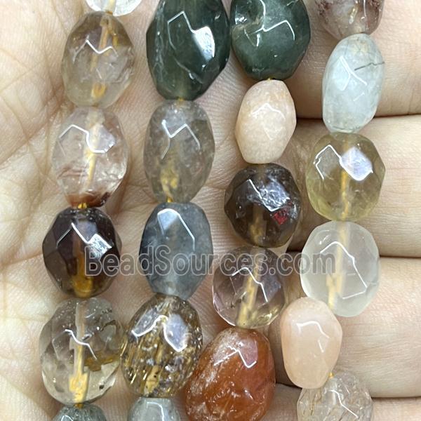 mix Rutilated Quartz beads, faceted freeform