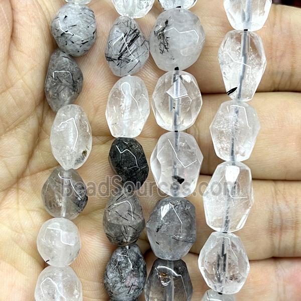 black Rutilated Quartz beads, faceted freeform