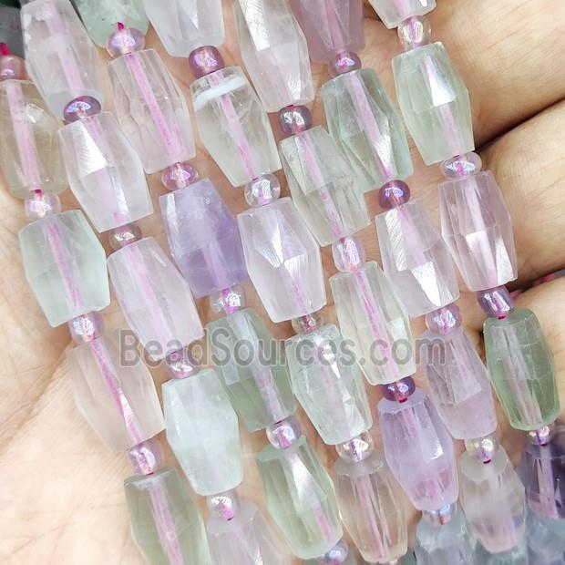 Fluorite Beads, faceted barrel, multicolor