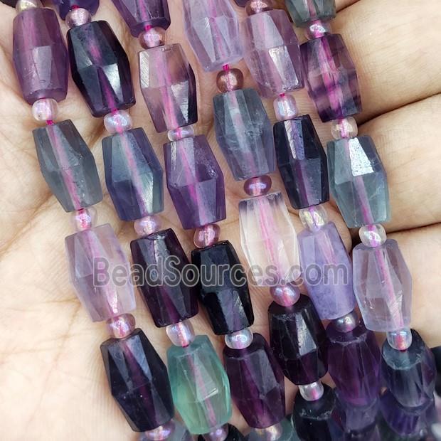 Fluorite Beads, faceted barrel, multicolor