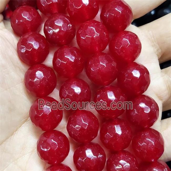 red Jade Beads, faceted round, dye