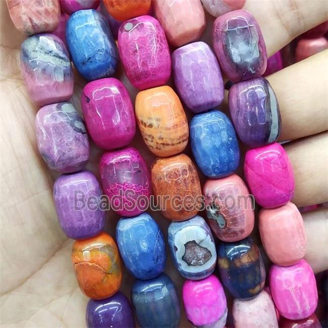 Fired Agate Beads, faceted barrel, mixed color