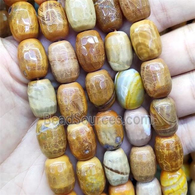 brown Fired Agate Beads, faceted barrel