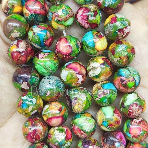 Mosaic Imperial Jasper Beads Smooth Round Multicolor