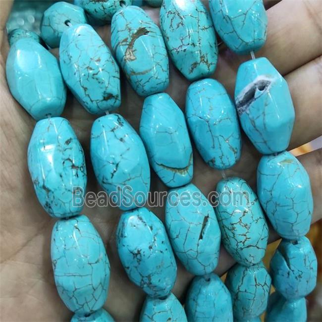 blue Magnesite Turquoise Beads, faceted barrel