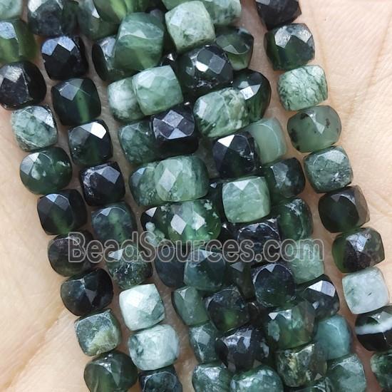 green Rutilated Quartz Beads, faceted cube