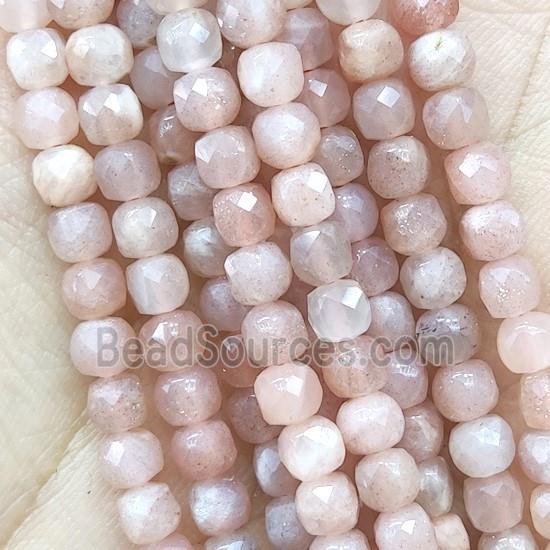 peach Moonstone Beads, faceted cube