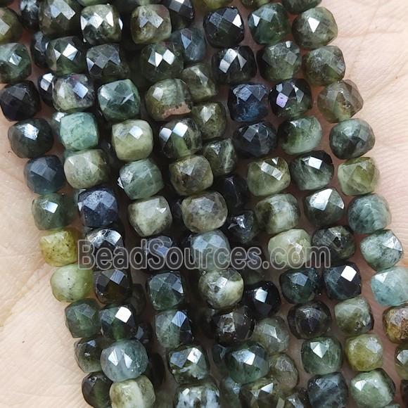 green Tourmaline Beads, faceted cube