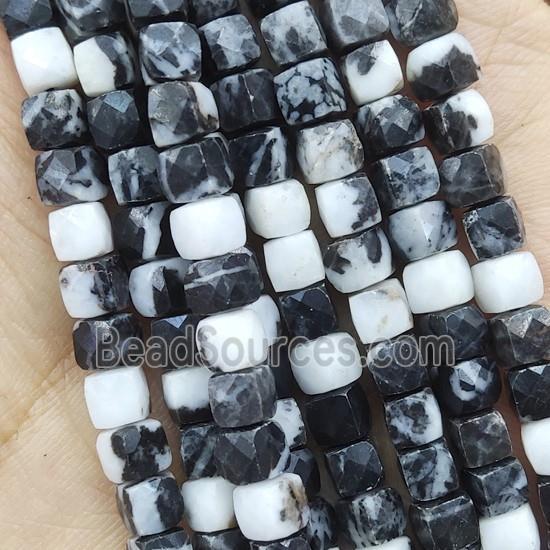 black white Jasper Beads, faceted cube