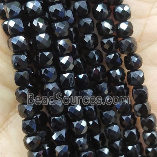 black Spinel Beads, faceted cube