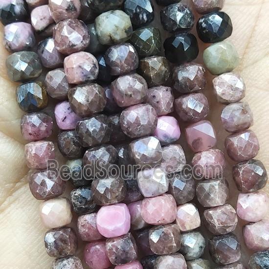 pink Rhodonite Beads, faceted cube