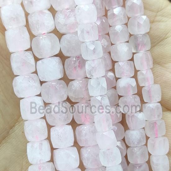 pink Rose Quartz Beads, faceted cube