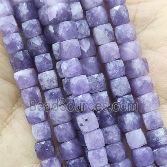 purple Lepidolite Beads, faceted cube