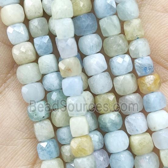 multicolor Aquamarine Beads, faceted cube