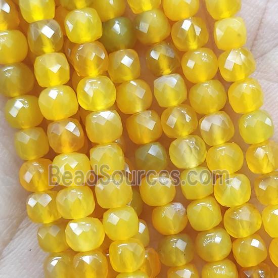 Yellow Jade Beads, faceted cube