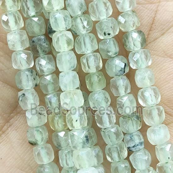 green Prehnite Beads, faceted cube