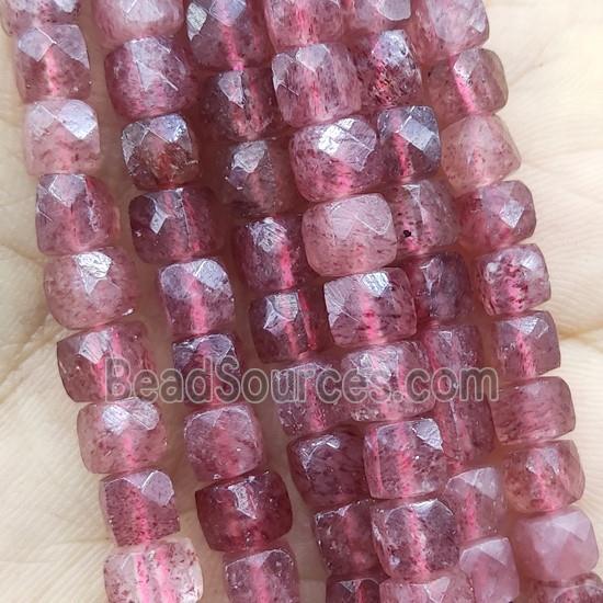 pink Strawberry Quartz Beads, faceted cube