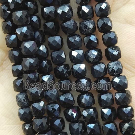 black Tourmaline Beads, faceted cube