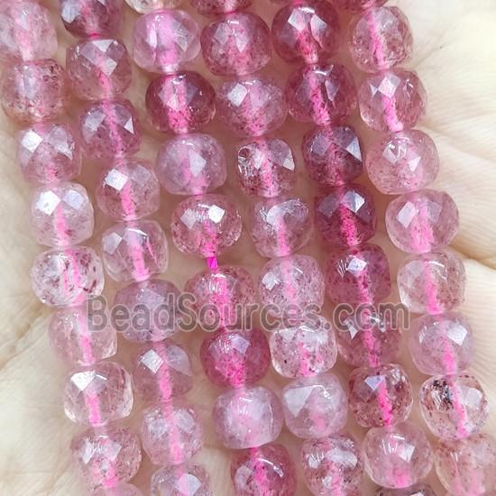 pink Strawberry Quartz Beads, faceted cube