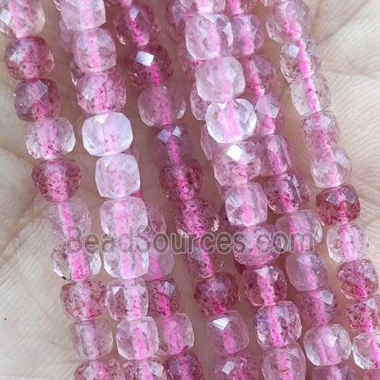 pink Strawberry Quartz Beads, faceted cube