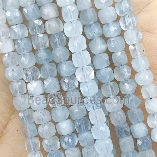 blue Aquamarine Beads, faceted cube, AA-grade