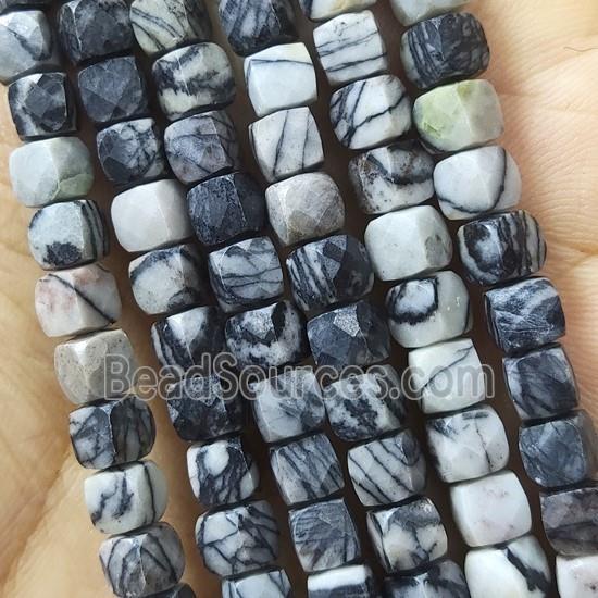 black Silk Jasper Beads, faceted cube