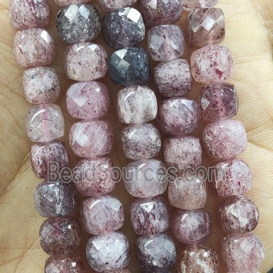 pink Strawberry Quartz Beads, faceted cube