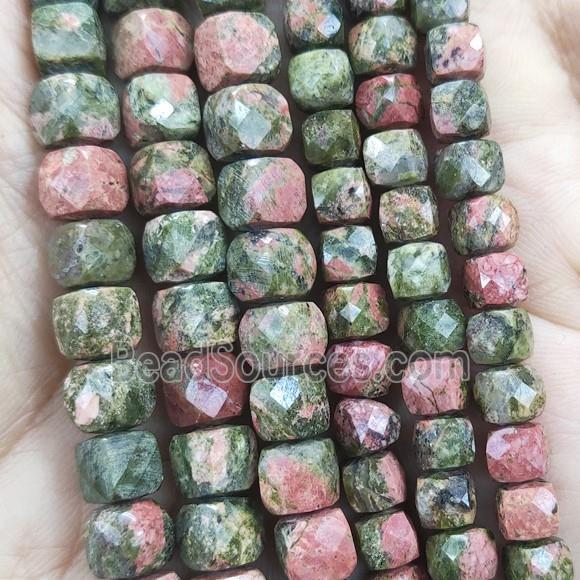 Unakite Beads, faceted cube