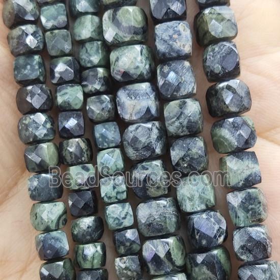 green Kambaba Jasper Beads, faceted cube