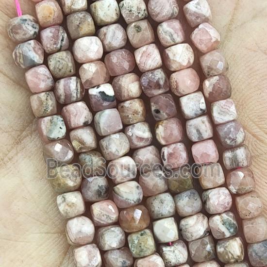 pink Rhodochrosite Beads, faceted cube