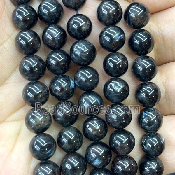 Natural Hornblende Beads Smooth Round Black