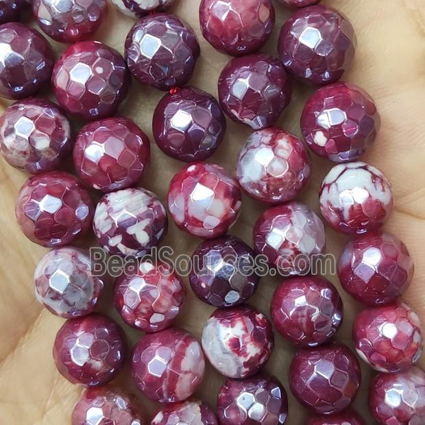 red Fire Agate Beads faceted round electroplated