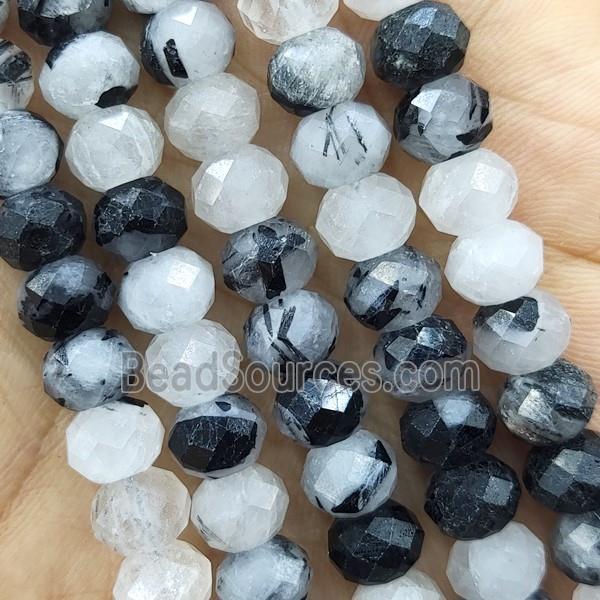 Black Rutilated Quartz Beads Faceted Rondelle