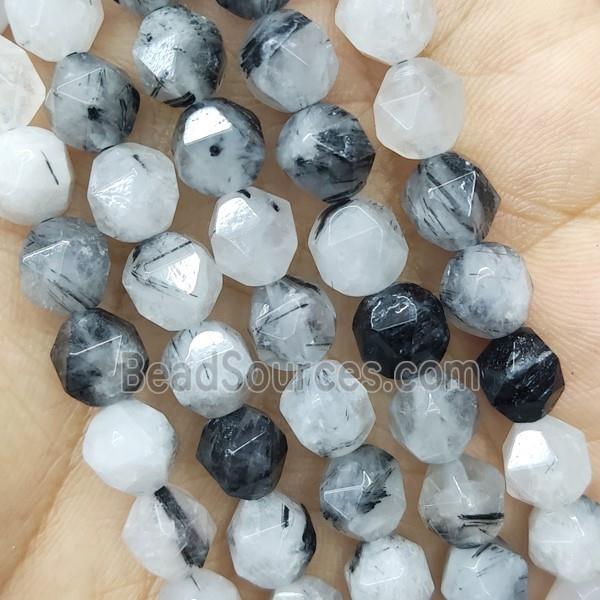 Black Rutilated Quartz Beads Cut Round