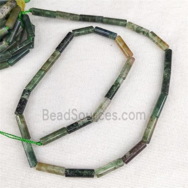 Moss Agate Column Beads Green