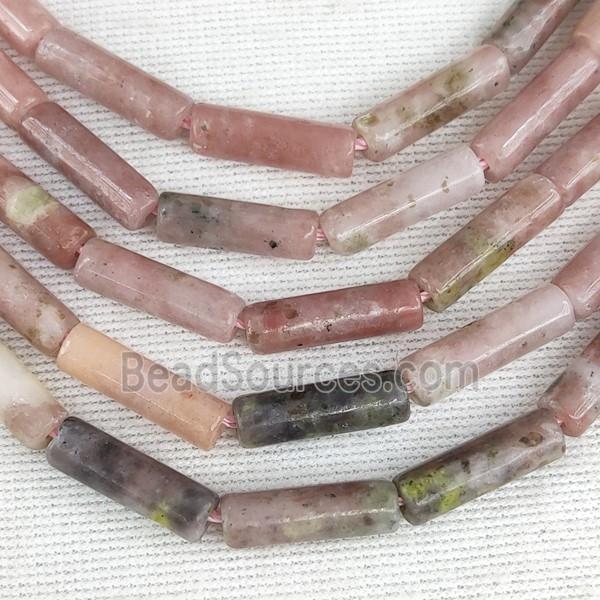 Pink Plum Blossom Jasper Tube Beads