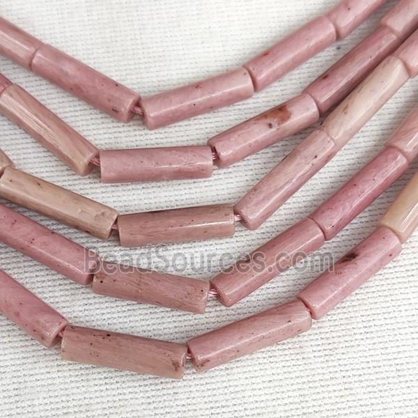 Pink Wood Lace Jasper Tube Beads