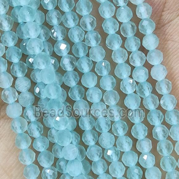 Aqua Cat Eye Glass Beads Faceted Round