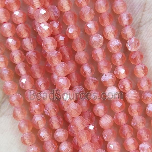 Red Cat Eye Glass Beads Faceted Round