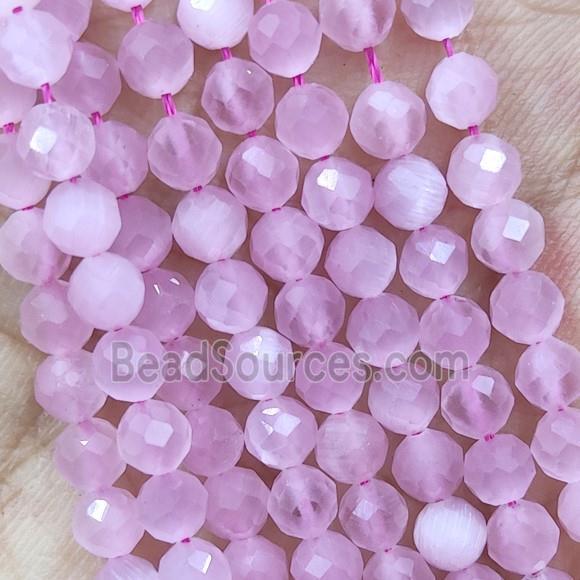 Pink Cat Eye Glass Beads Faceted Round