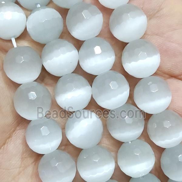 White Cat Eye Stone Beads Faceted Round