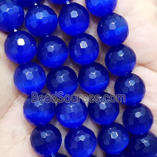 LapisBlue Cat Eye Stone Beads Faceted Round