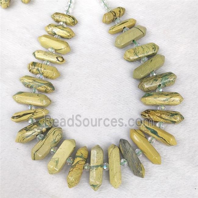 Green Verdite Prism Beads Bullet Graduated