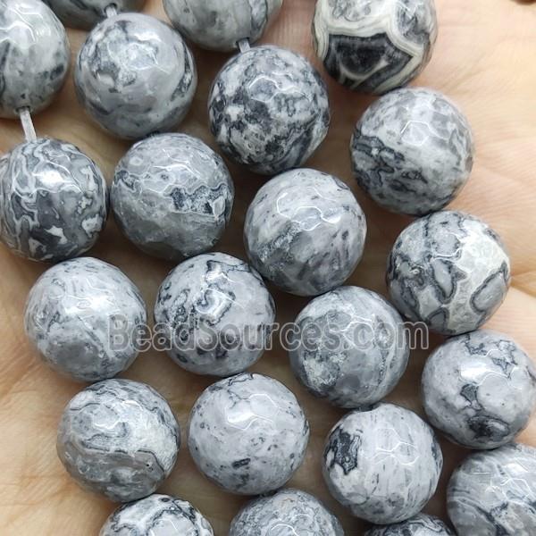 Grey Map Jasper Beads Faceted Round