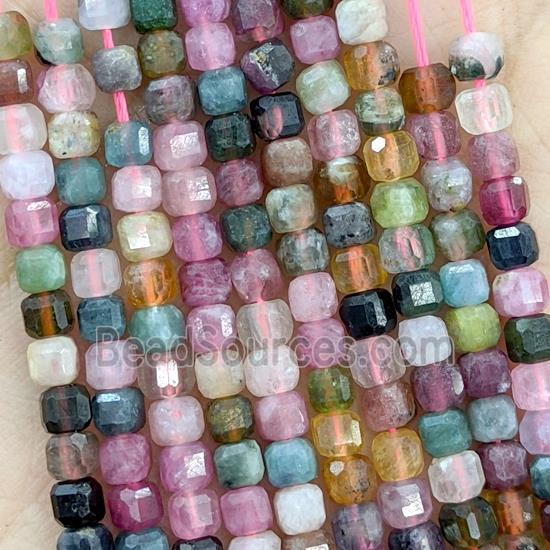 Multicolor Tourmaline Cube Beads