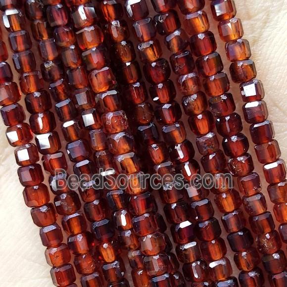 Natural Orange Garnet Beads Faceted Cube