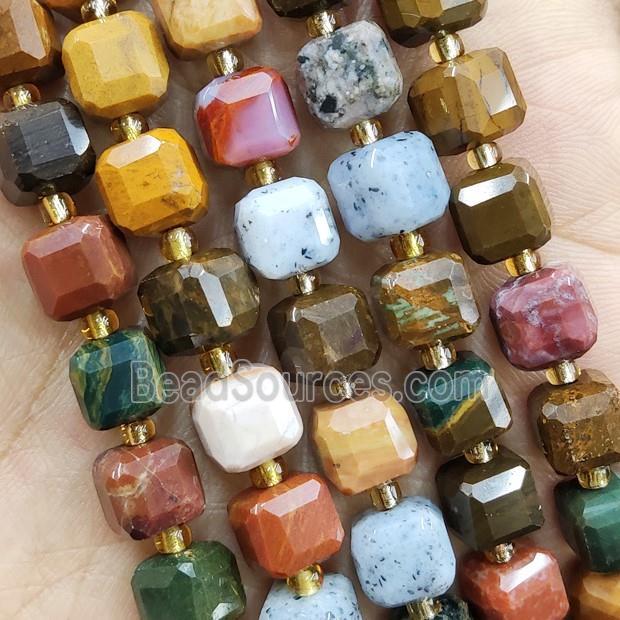 Natural Ocean Agate Beads Faceted Cube