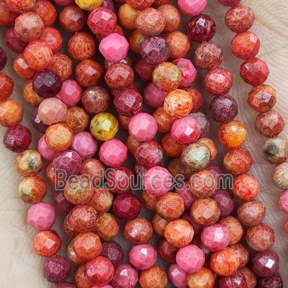 Coral Beads Tiny Faceted Round